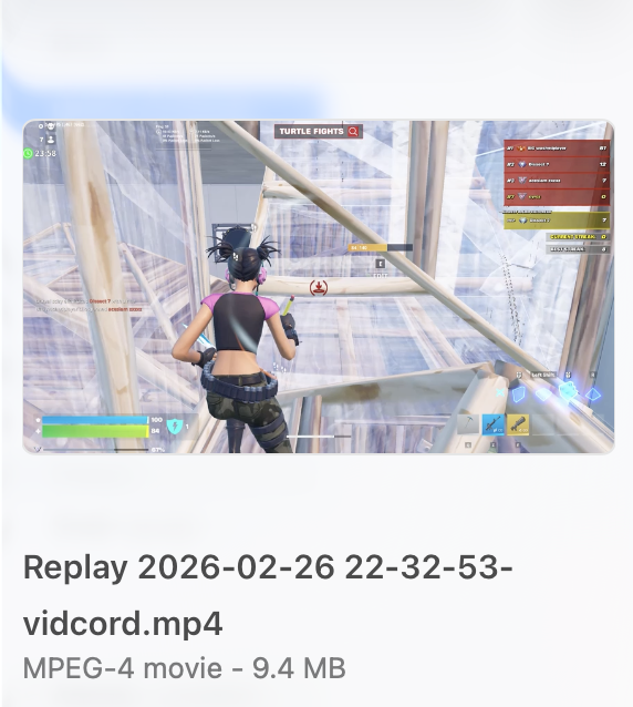 Compressed vidcord MP4 output file saved in the Downloads folder